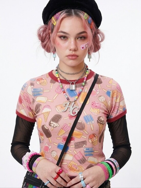 Hysteric Glamour Tops - Hysteric Glamour Ice Cream All Over Print Shirt Pink Free Size Used Good Tee